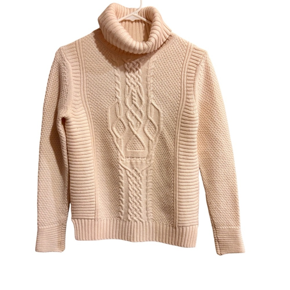 Skull Cashmere Ivory Wool & Cashmere Cable Knit Turtleneck Sweater - Small